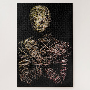 Wireframe Human Figure in Abstract Motion Jigsaw Puzzle