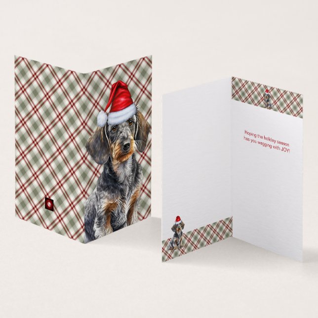 Wirehair Dachshund Holiday Plaid Christmas Card (Inside and Outside)