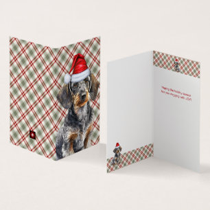 Wirehair Dachshund Holiday Plaid Christmas Card