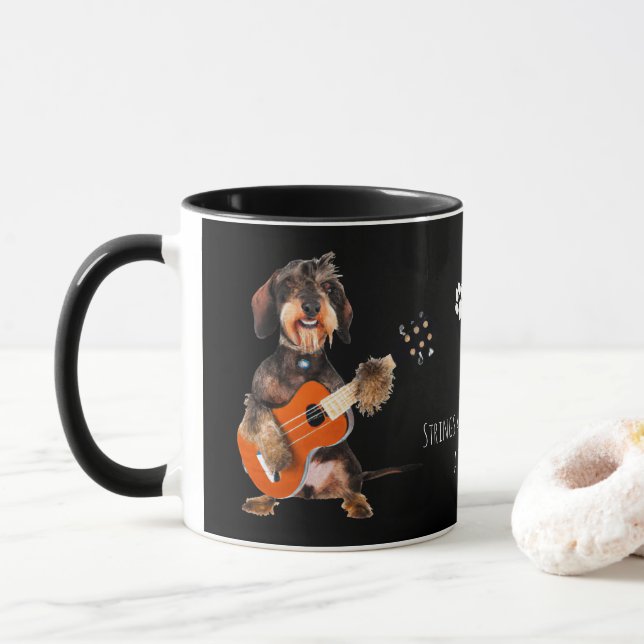 Wirehair Dachshund Playing Acoustic Guitar Mug (With Donut)