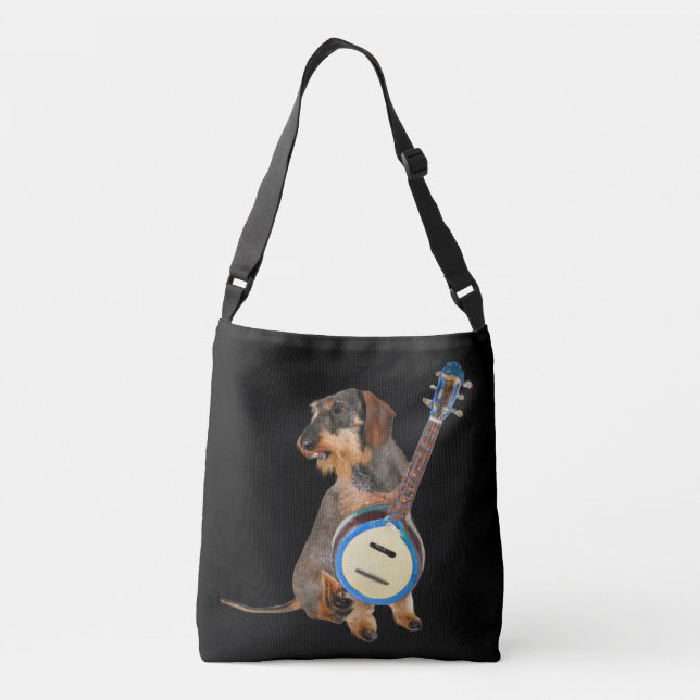Wirehair Dachshund Playing Banjo Crossbody Bag (Back)