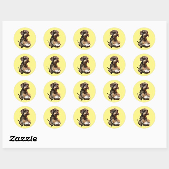 Wirehair Dachshund Playing Drums Classic Round Sticker (Sheet)