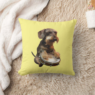 Wirehair Dachshund Playing Drums Cushion