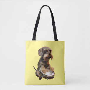 Wirehair Dachshund Playing Drums Tote Bag