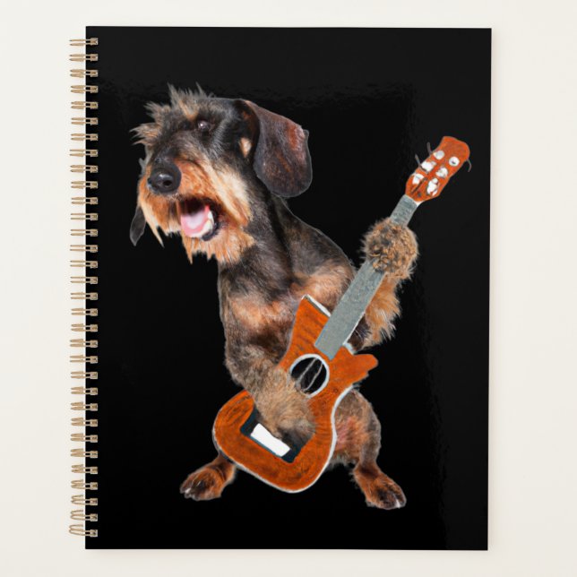 Wirehair Dachshund Playing Guitar Planner (Front)