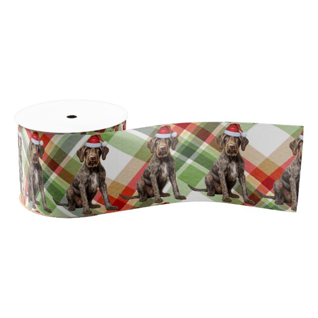 Wirehair Pointer Holiday Plaid Funny Dog Christmas Grosgrain Ribbon (Spool)