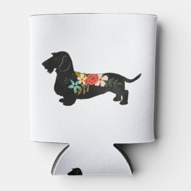 Wirehaired Dachshund Bohemian Floral Silhouette Can Cooler (Front)