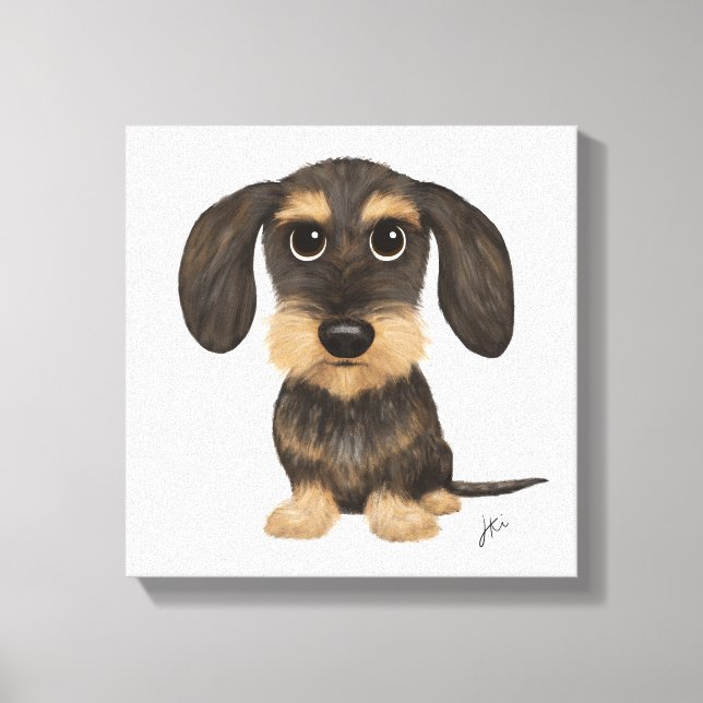 Wirehaired Dachshund | Cute Cartoon Dog Teckel Canvas Print (Front)