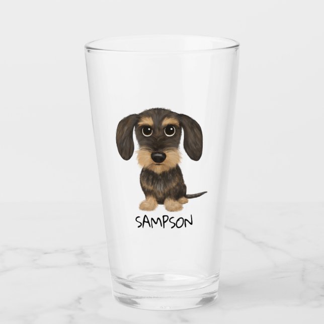 Wirehaired Dachshund | Cute Cartoon Dog Teckel Glass (Front)