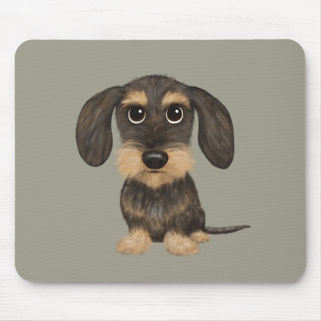Wirehaired Dachshund | Cute Cartoon Dog Teckel Mouse Mat (Front)