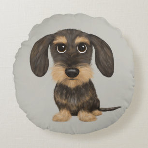 Wirehaired Dachshund   Cute Cartoon Dog Teckel Round Cushion