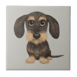 Wirehaired Dachshund | Cute Cartoon Dog Teckel Tile<br><div class="desc">Wirehaired wild boar and tan coloured Teckel. Visit Jenn's Doodle World for even more accessories for home and office with this funny Dachshund and more original wiener dog designs.</div>