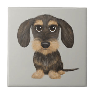 Wirehaired Dachshund   Cute Cartoon Dog Teckel Tile