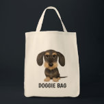 Wirehaired Dachshund | Cute Cartoon Dog Teckel Tote Bag<br><div class="desc">Wirehaired wild boar and tan coloured Teckel. The text "doggie bag" can be personalised with your own name or slogan. A cute Dachshund lover’s tote bag, great for shopping for groceries or pet supplies. This fun weenie dog cartoon reusable bag makes a perfect gift for anyone who loves a weenie...</div>
