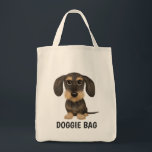 Wirehaired Dachshund | Cute Cartoon Dog Teckel Tote Bag<br><div class="desc">Wirehaired wild boar and tan coloured Teckel. The text "doggie bag" can be personalised with your own name or slogan. A cute Dachshund lover’s tote bag, great for shopping for groceries or pet supplies. This fun weenie dog cartoon reusable bag makes a perfect gift for anyone who loves a weenie...</div>