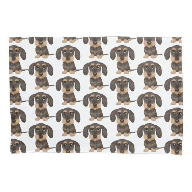 Wirehaired Dachshund | Cute Teckel Dog Patterned Pillowcase (Front)