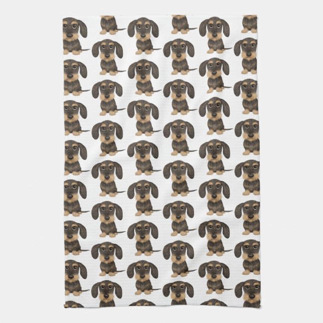 Wirehaired Dachshund | Cute Teckel Dog Patterned Tea Towel (Vertical)