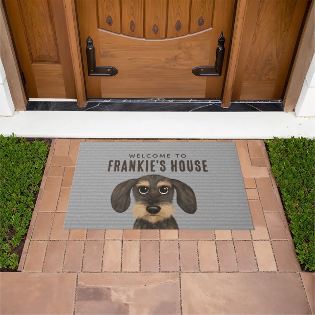 Wirehaired Dachshund Dog | Cute Teckel Custom Doormat (Outdoor)