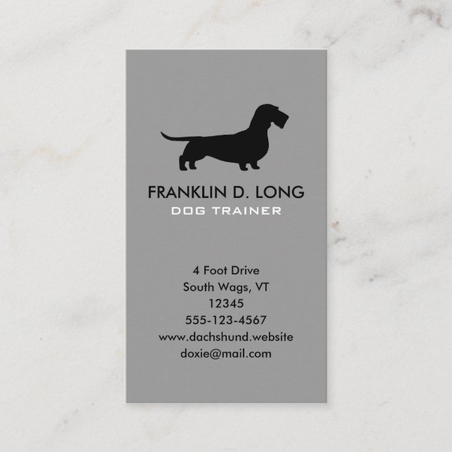 Wirehaired Dachshund Dog Silhouette Vertical Grey Business Card (Front)
