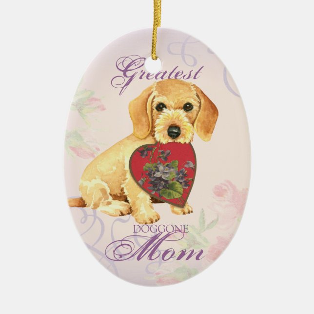 Wirehaired Dachshund Heart Mum Ceramic Tree Decoration (Front)