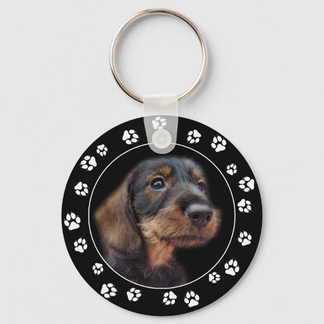 Wirehaired Dachshund Puppy Paw Prints Keychain (Front)