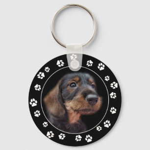 Wirehaired Dachshund Puppy Paw Prints Love Key Ring
