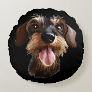 Wirehaired Dachshund Round Cushion