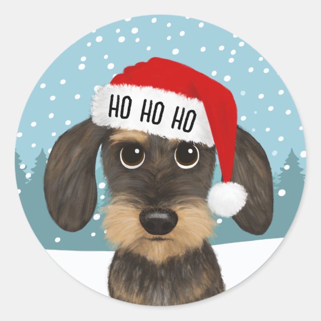 Wirehaired Dachshund Santa Cute Dog Custom Classic Round Sticker (Front)