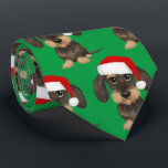 Wirehaired Dachshund Santa Teckel Christmas Dog Tie<br><div class="desc">Add some holiday cheer to your wardrobe with this festive green neck tie featuring an allover print of an adorable wirehaired dachshund wearing a Santa hat. Whether you're heading to the office Christmas party or a more formal holiday event, this unique and eye-catching neck tie is sure to get you...</div>