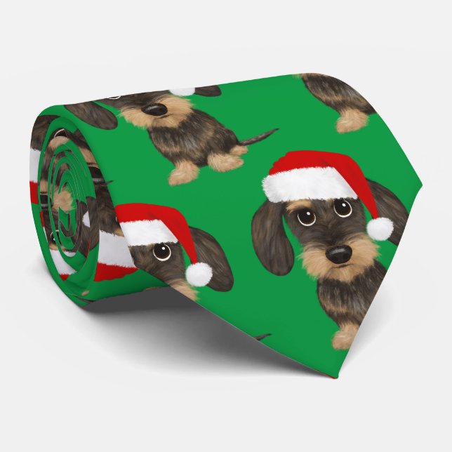 Wirehaired Dachshund Santa Teckel Christmas Dog Tie (Rolled)