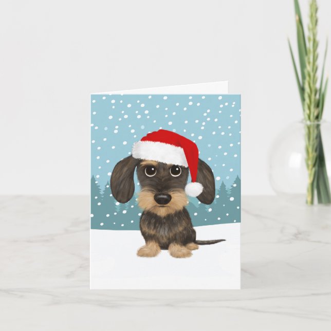 Wirehaired Dachshund Santa Teckel Dog Christmas Holiday Card (Front)