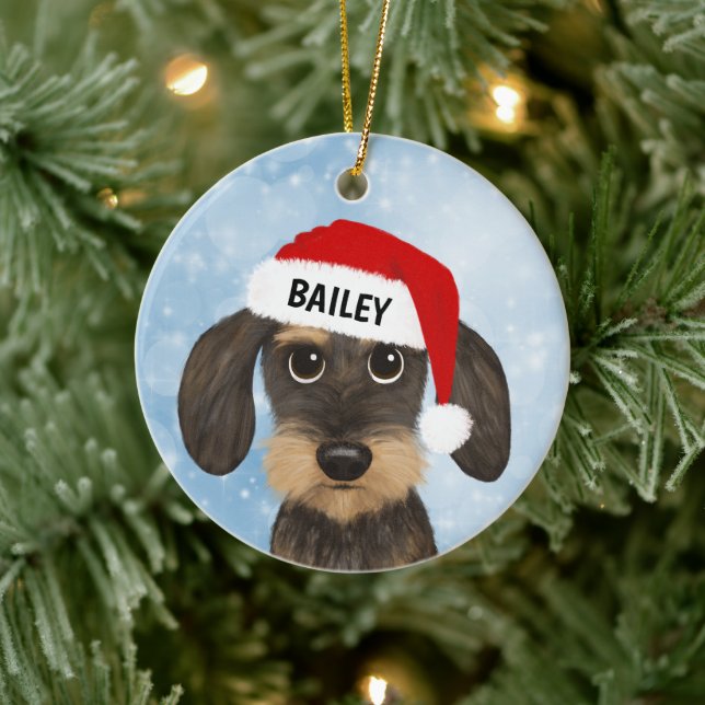 Wirehaired Dachshund Santa Teckel Dog Custom Name Ceramic Tree Decoration (Tree)