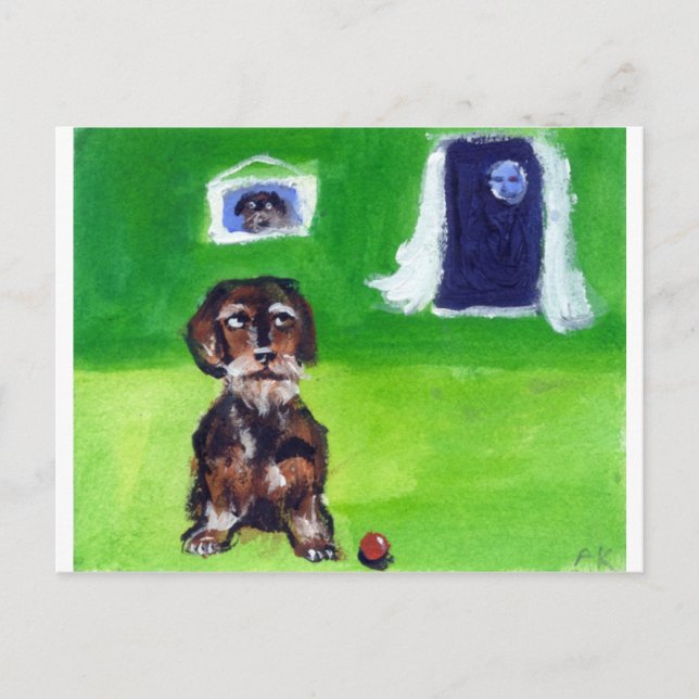 Wirehaired dachshund senses smiling moon postcard (Front)