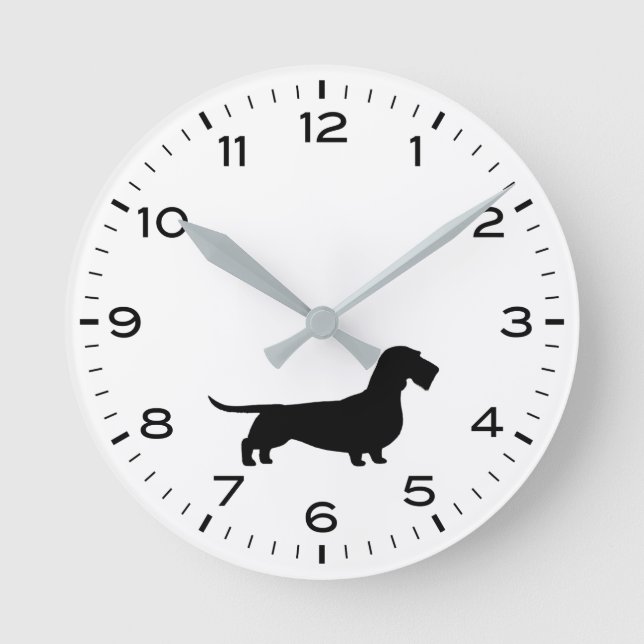 Wirehaired Dachshund Silhouette Teckel Dog Round Clock (Front)