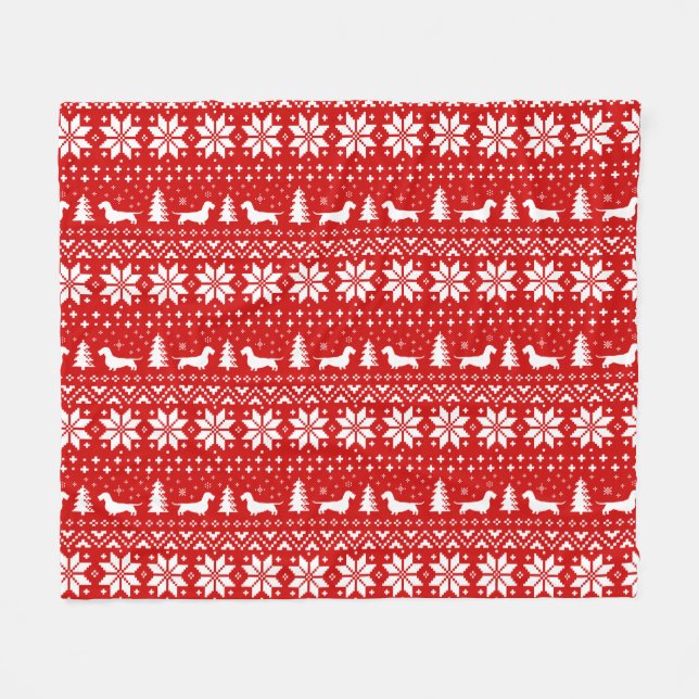 Wirehaired Dachshund Silhouettes Christmas Pattern Fleece Blanket (Front (Horizontal))