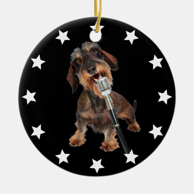 Wirehaired Dachshund Singer Ceramic Tree Decoration (Front)