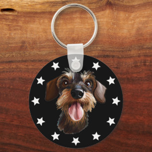 Wirehaired Dachshund Stars Key Ring
