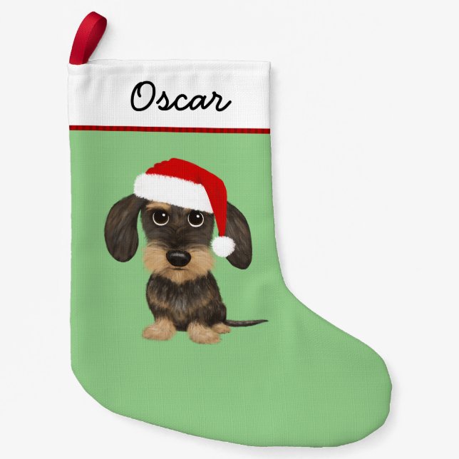 Wirehaired Dachshund Teckel Santa Cute Dog Small Christmas Stocking (Front)