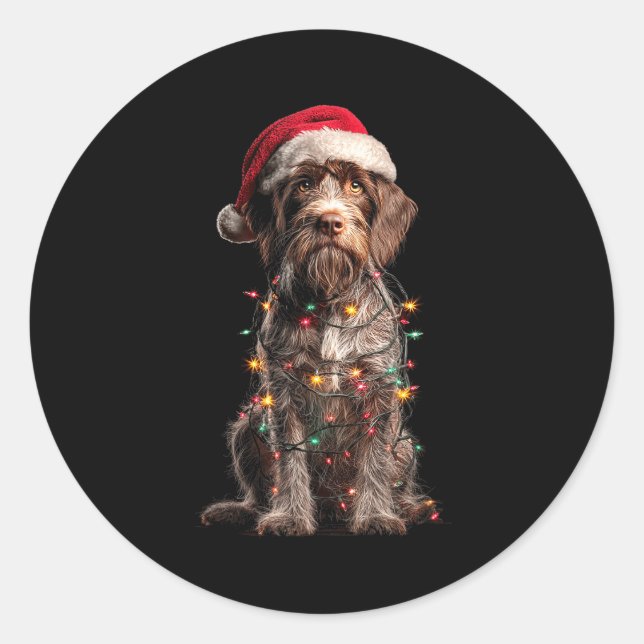 Wirehaired Inting Griffon Christmas Graphics Dog L Classic Round Sticker (Front)