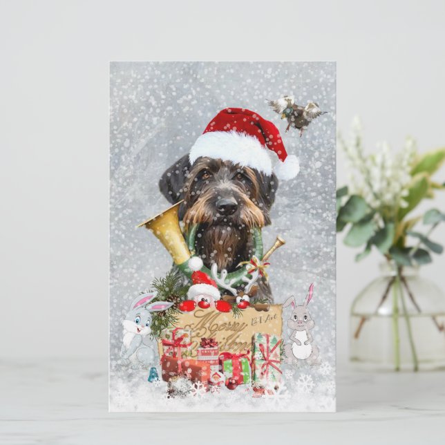 Wirehaired Pointer, Dog Christmas   Stationery (Standing Front)