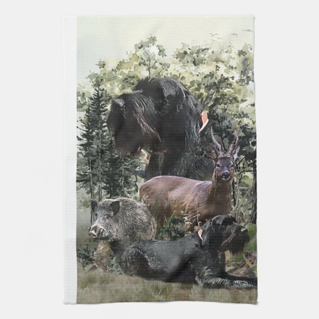 Wirehaired Pointer ,  Outdoors Hunting Tea Towel (Vertical)