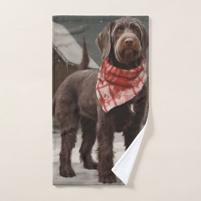 Wirehaired Pointing Dog in Snow Christmas Bath Towel Set (Hand Towel)