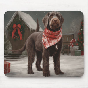 Wirehaired Pointing Dog in Snow Christmas Mouse Mat