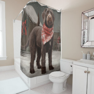 Wirehaired Pointing Dog in Snow Christmas Shower Curtain