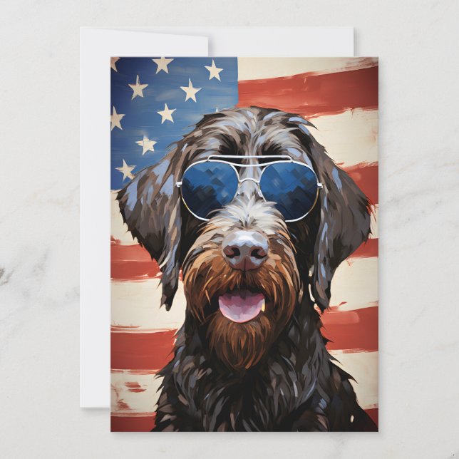 Wirehaired Pointing Griffon 4th of July Independen Holiday Card (Front)