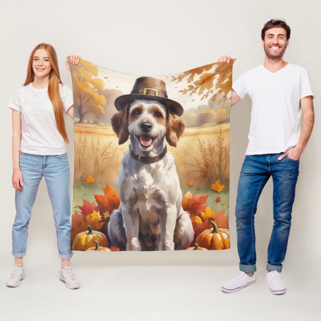 Wirehaired Pointing Griffon Autumn Leaves  Fleece Blanket (In Situ)