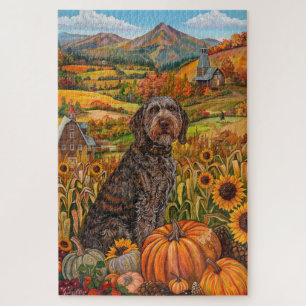 Wirehaired Pointing Griffon Autumn Thanksgiving Jigsaw Puzzle