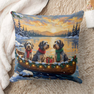 Wirehaired Pointing Griffon Christmas Boat Holiday Cushion