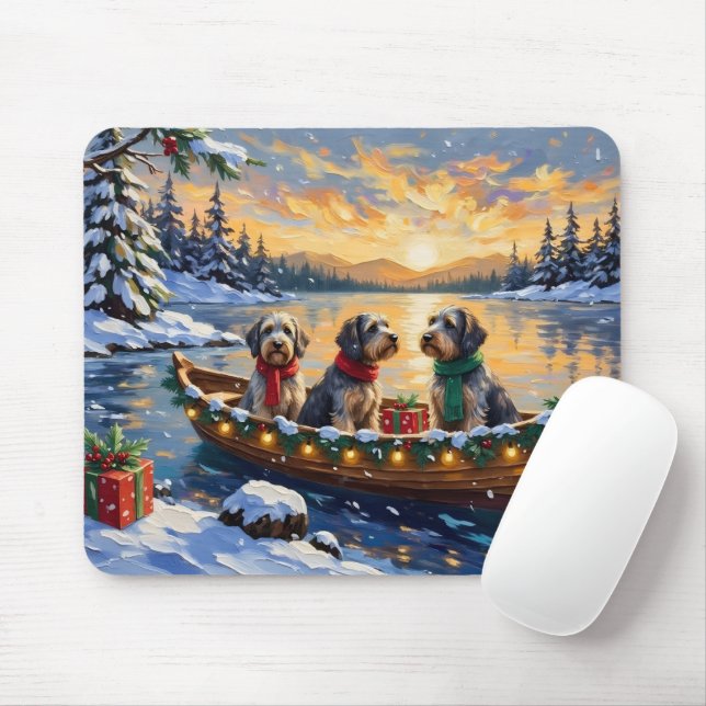 Wirehaired Pointing Griffon Christmas Boat Holiday Mouse Mat (With Mouse)