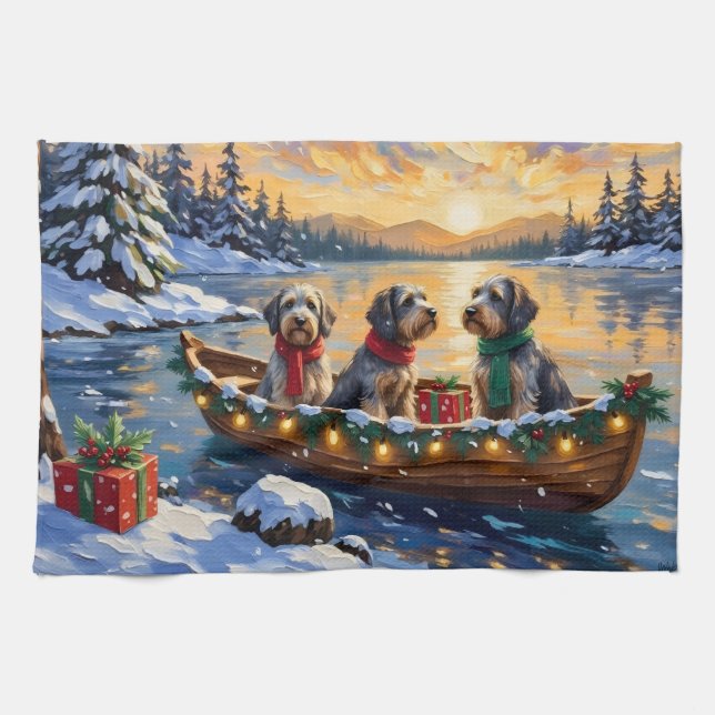 Wirehaired Pointing Griffon Christmas Boat Holiday Tea Towel (Horizontal)